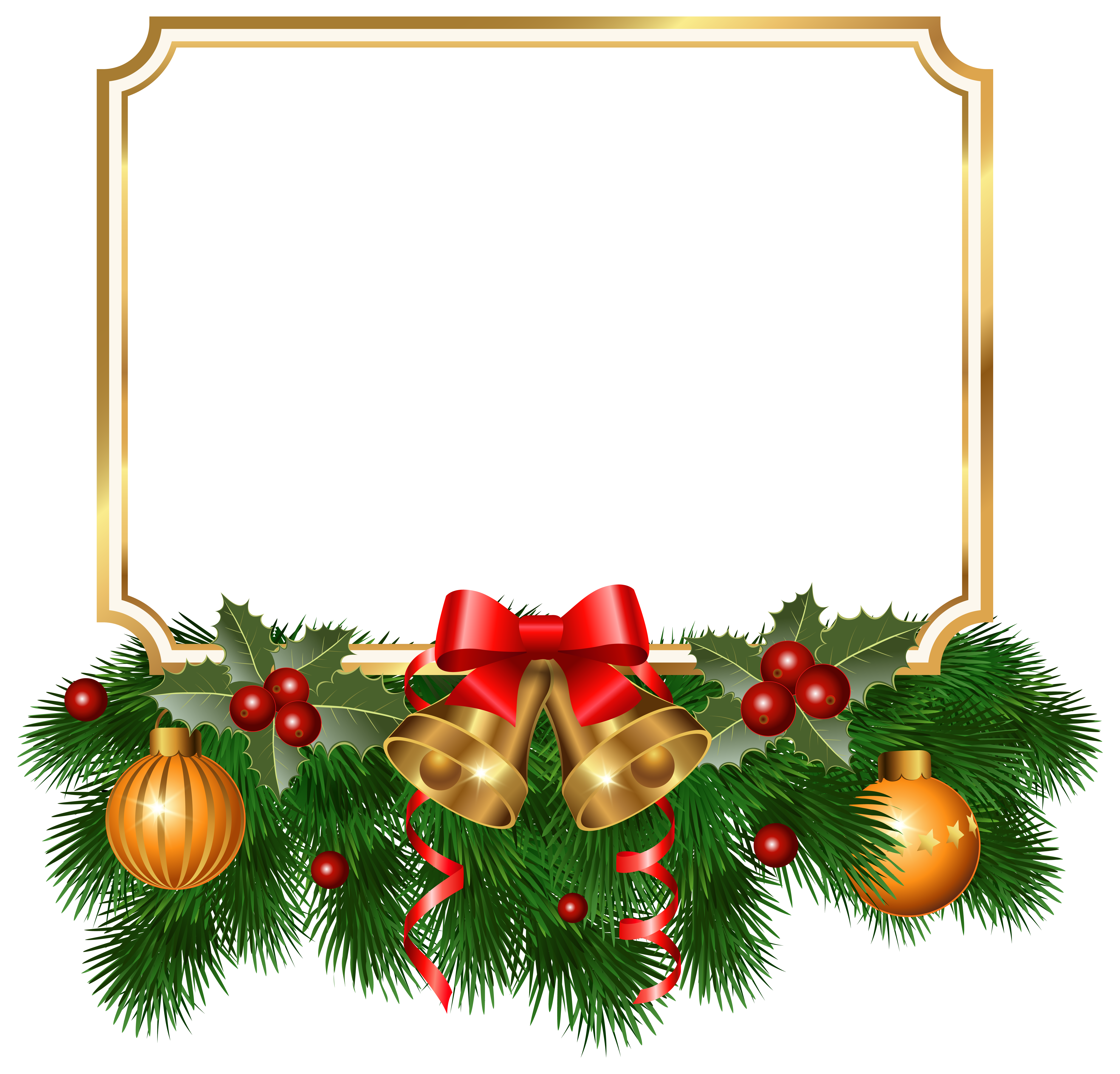 Fir Golden Tree Ornament Border Christmas PNG Image