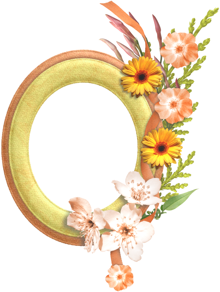 Oval Frame Flower Border Gold PNG Image