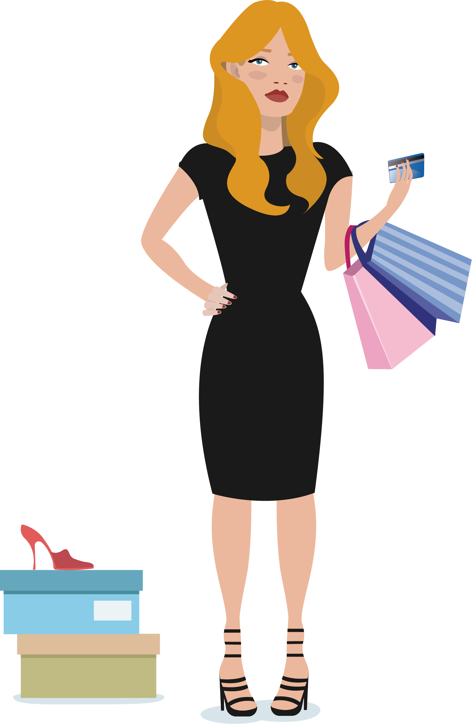 Credit Girl Vector Shopping Card PNG Image