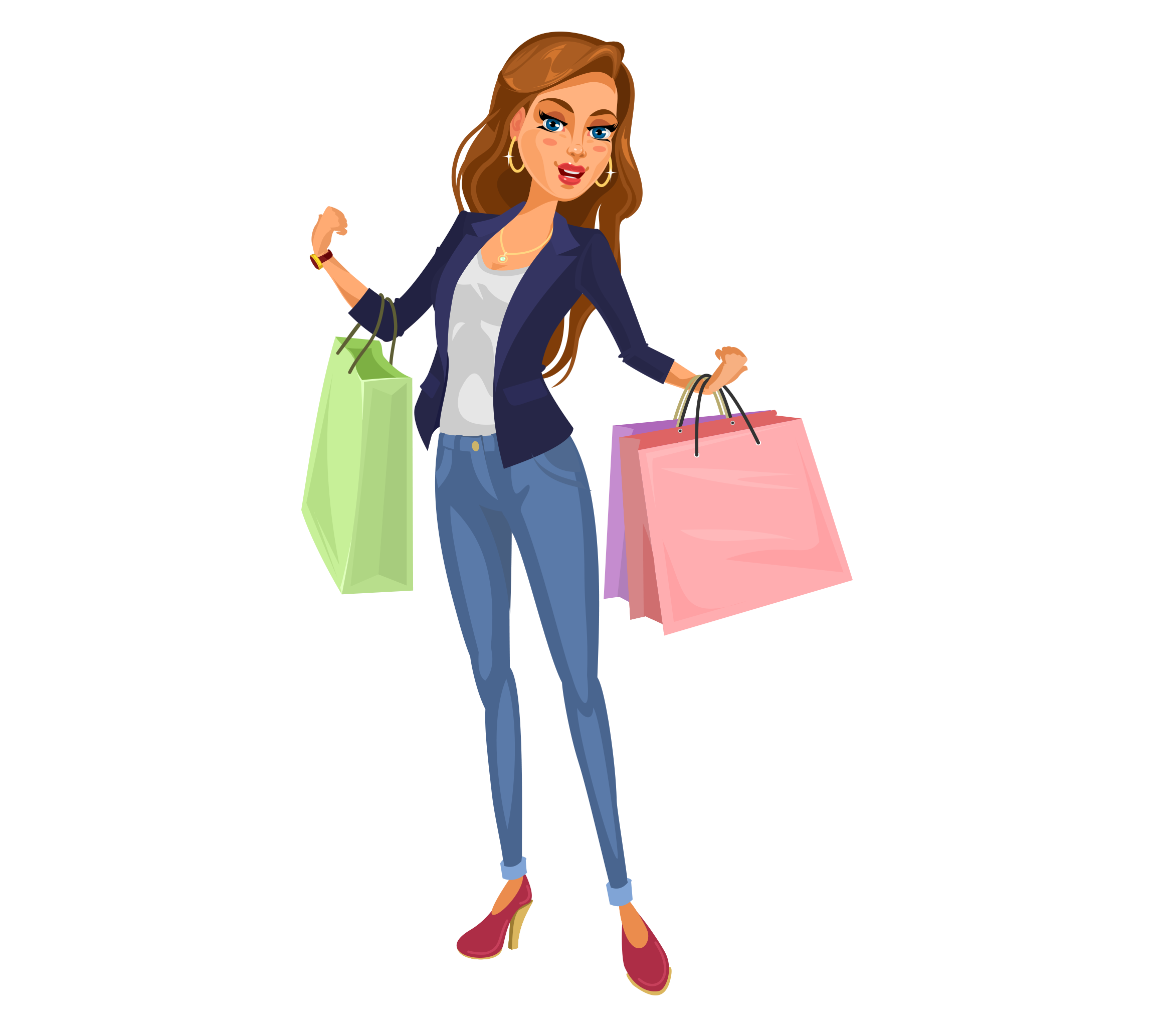 Blue Eyes Shopping Vector Smiling Girl PNG Image