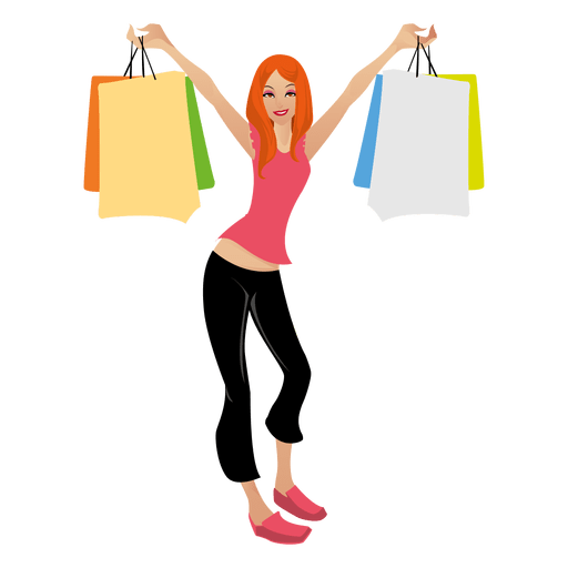 Smiling Vector Shopping Girl Cartoon PNG Image