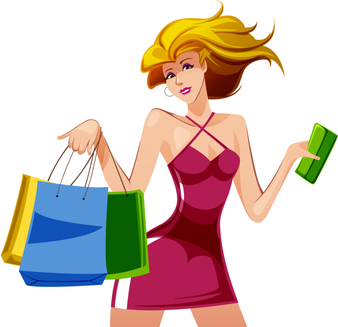 Pink Shopping Vector Smiling Dress Girl PNG Image