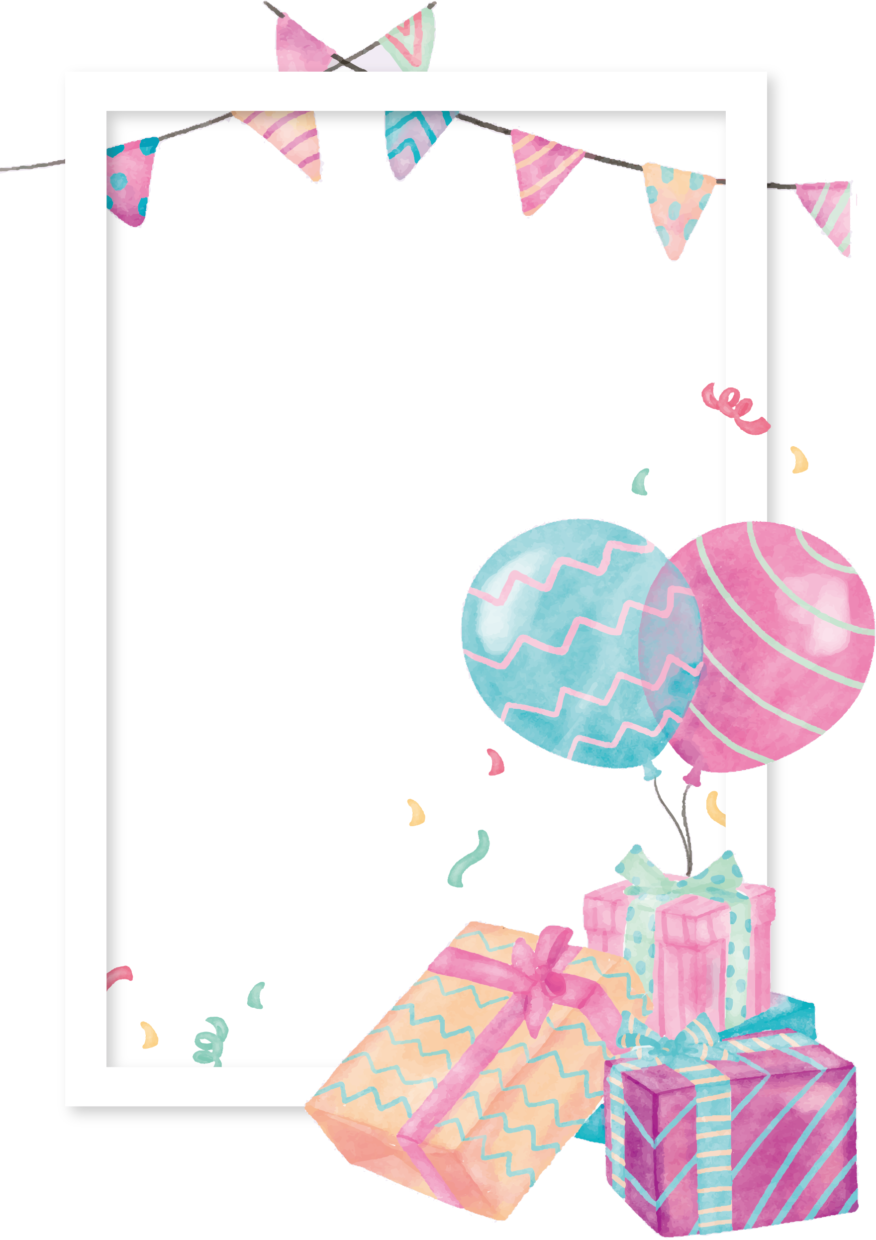 Watercolor Box Balloon Border Gift Free Frame PNG Image