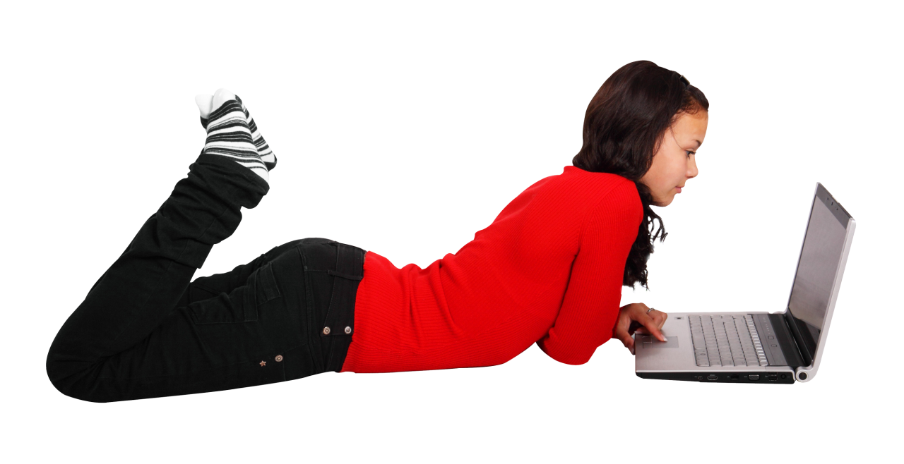 Using Girl Laying Laptop PNG Free Photo PNG Image