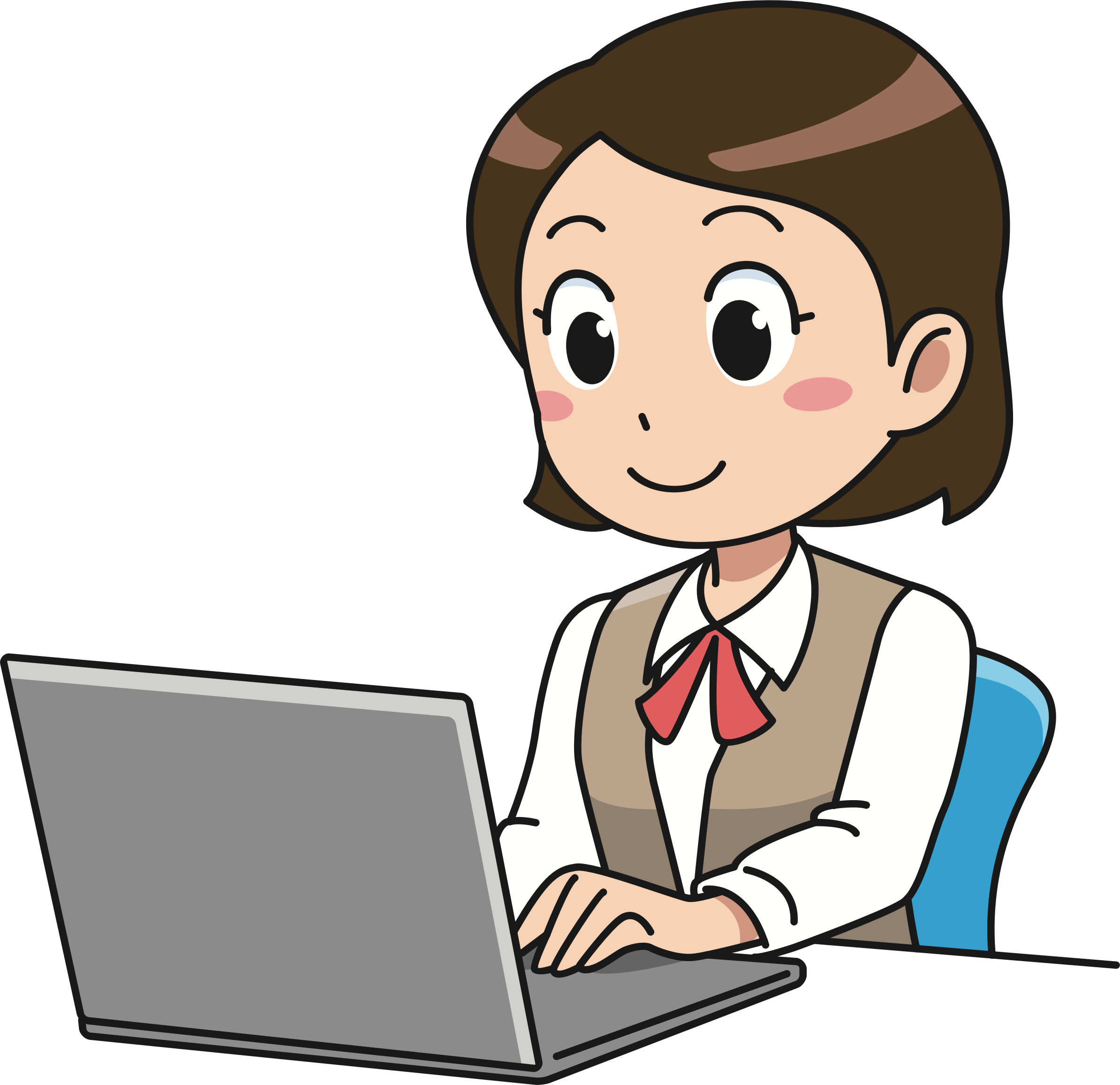 Using Smiling Laptop Girl Free HQ Image PNG Image