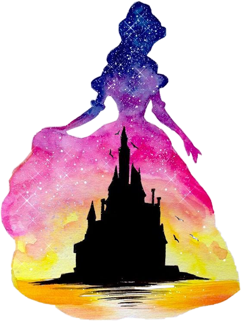 Ariel Belle Aurora Watercolor Painting Princess Disney PNG Image