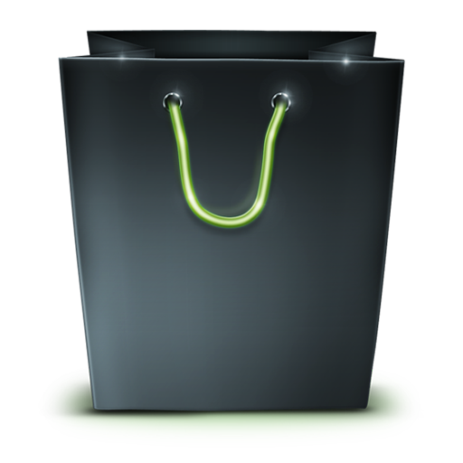 Black Glossy Green Handle Shopping Bag PNG Image