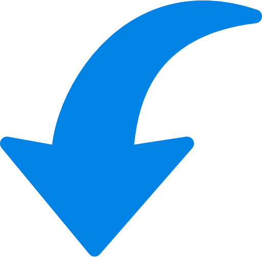 Curved Arrow Left To Bottom Blue Icon