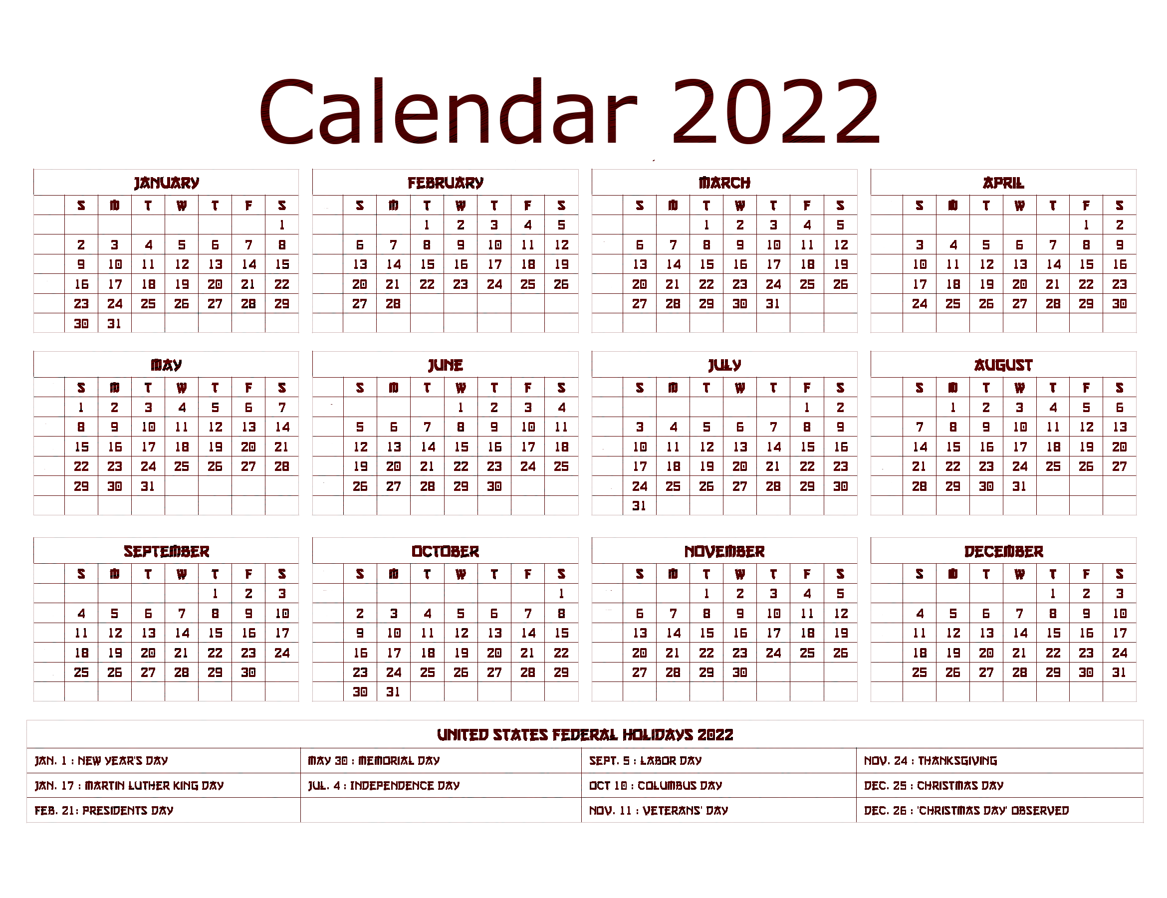 Calendar 2022 Year Free PNG HQ Transparent PNG Image