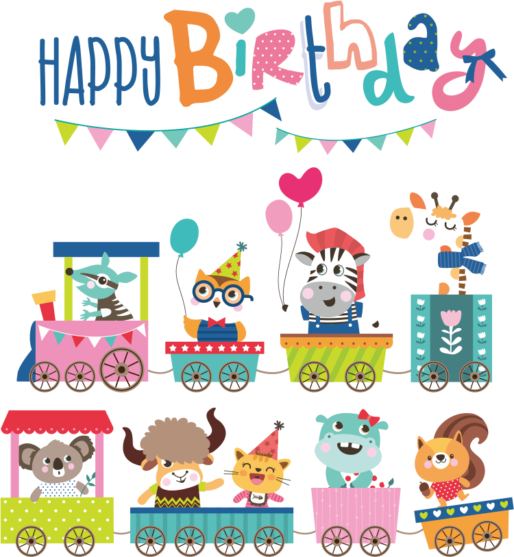 Animals Birthday Vector Illustration Cartoon Card Transparent PNG Image