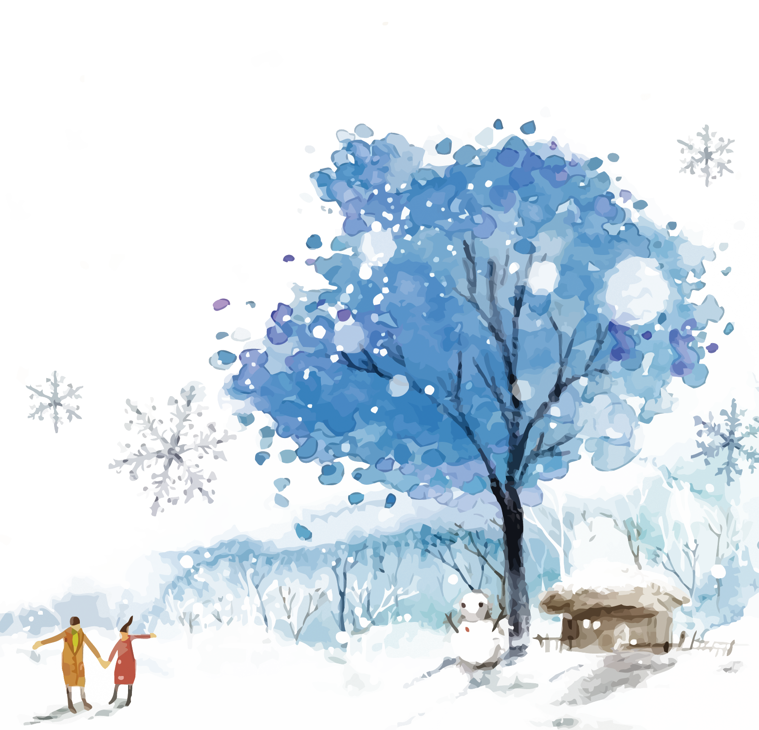 Blue Winter Sky Snow Watercolor Paint Transparent PNG Image