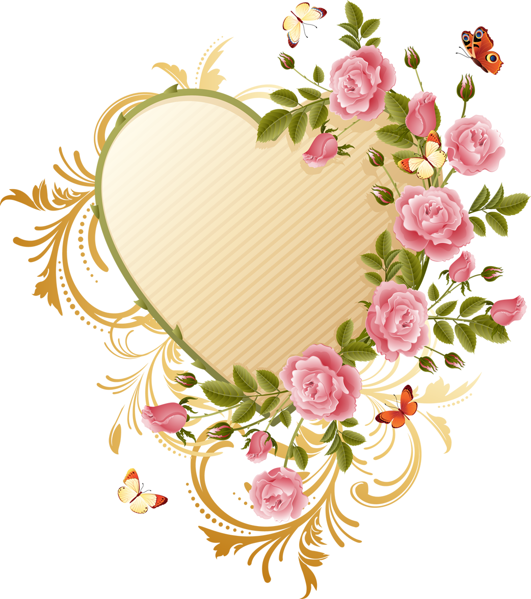 Butterfly Heart Flower Rose Pink Border Transparent PNG Image