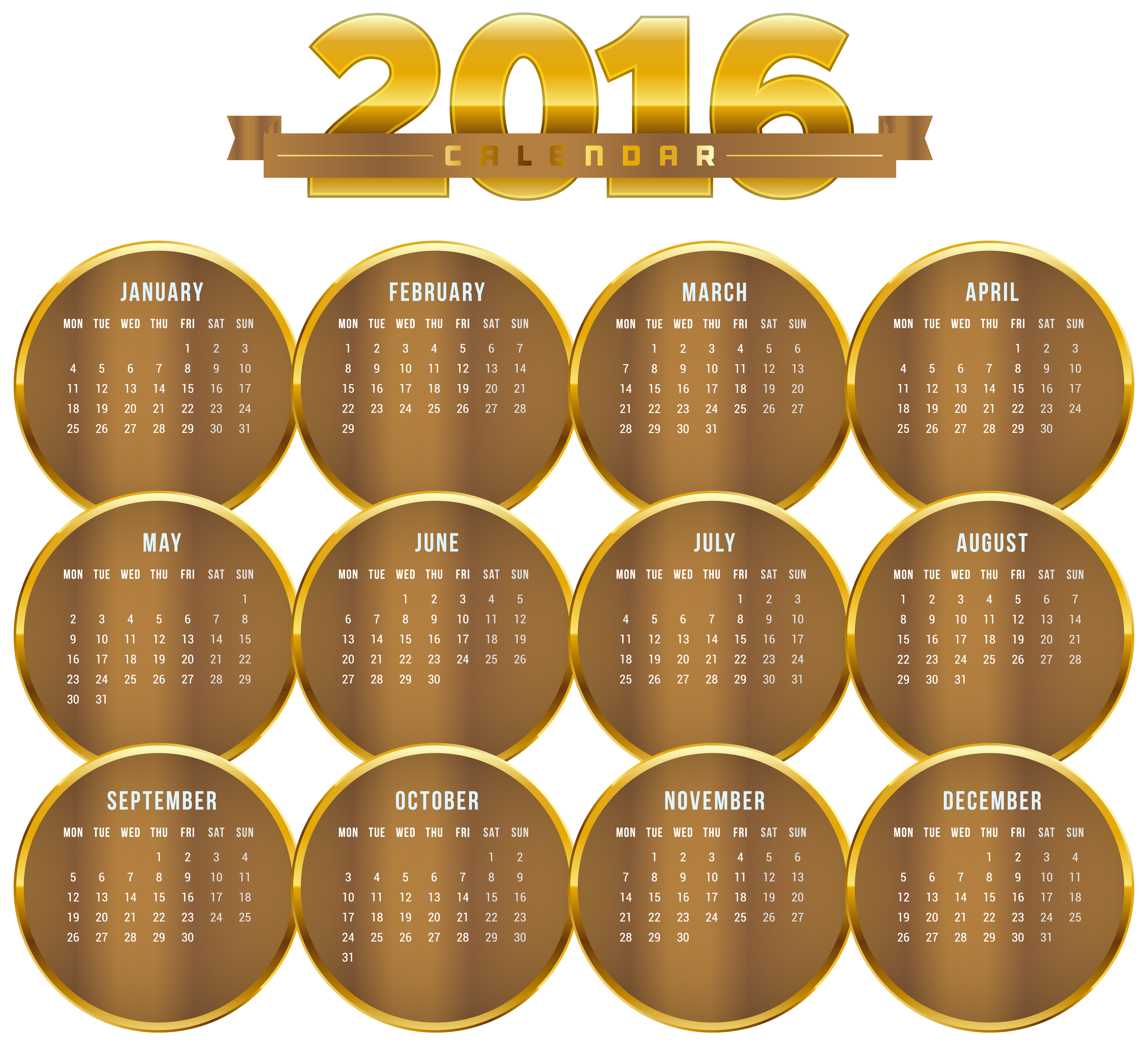 Gold Lunar Time Calendar 2016 Transparent Transparent PNG Image