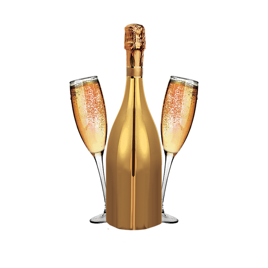 Gold Alcoholic Drink Glass Bottle Champagne Wine Transparent PNG Image