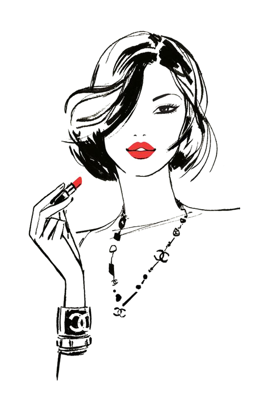 Fashion Girls Illustration Drawing Lips Chanel Red Transparent PNG Image