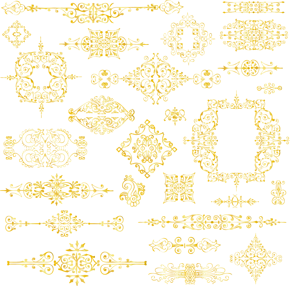 Golden Flower Pattern Frame Material Yellow Transparent PNG Image