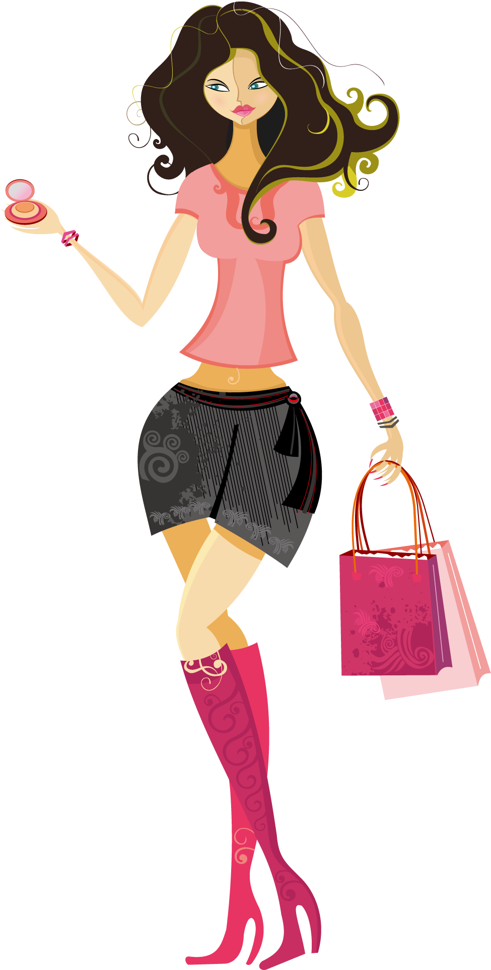 Vector Girl Makeup Shopping Free Photo Transparent PNG Image