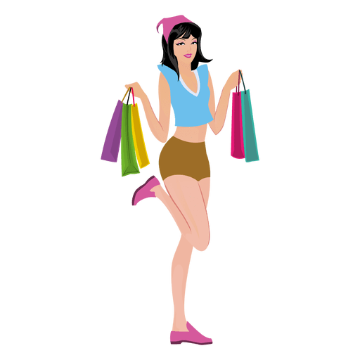 Smiling Vector Shopping Girl Shorts Transparent PNG Image