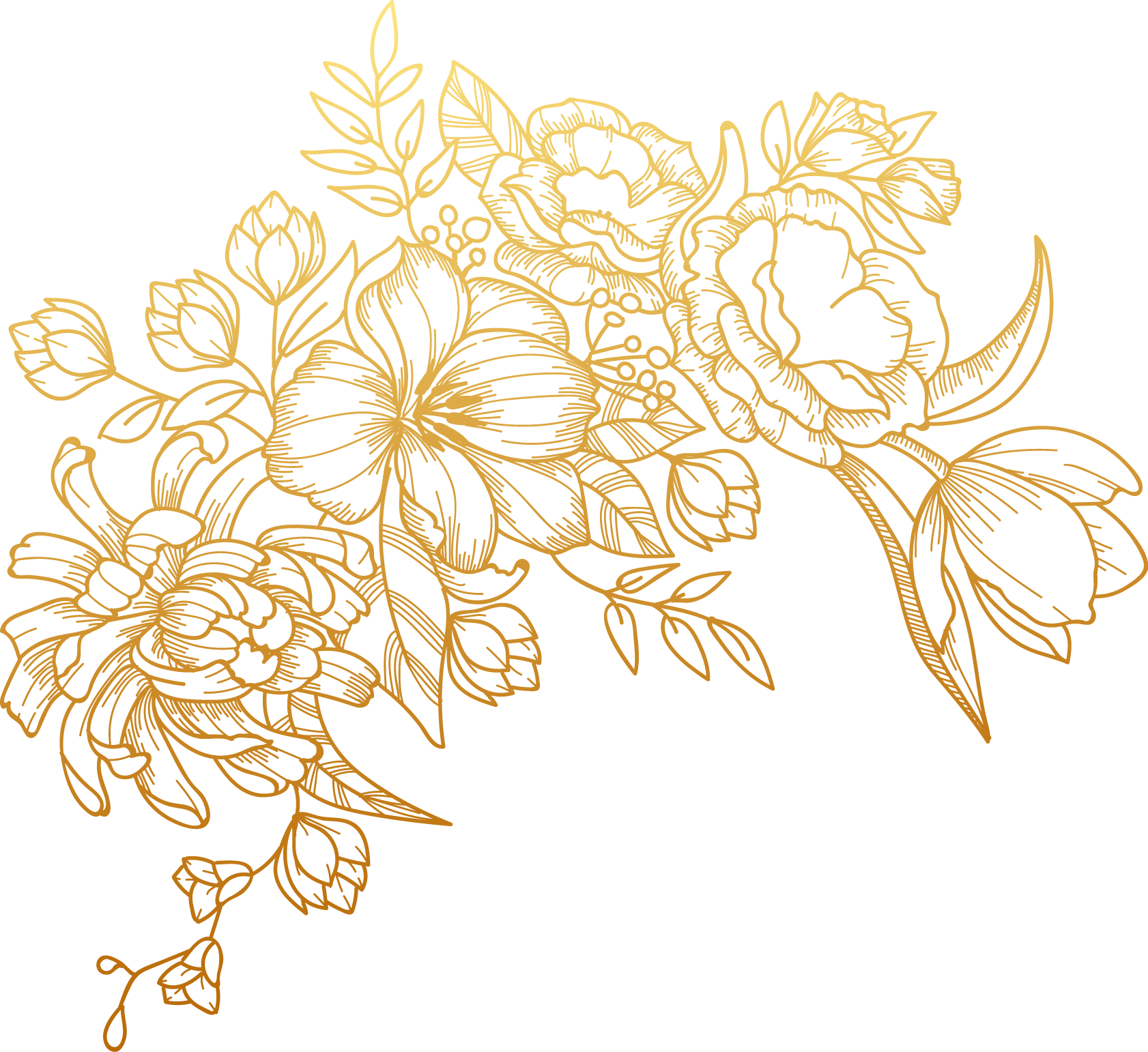 Vector Golden Flowers Free PNG HQ Transparent PNG Image