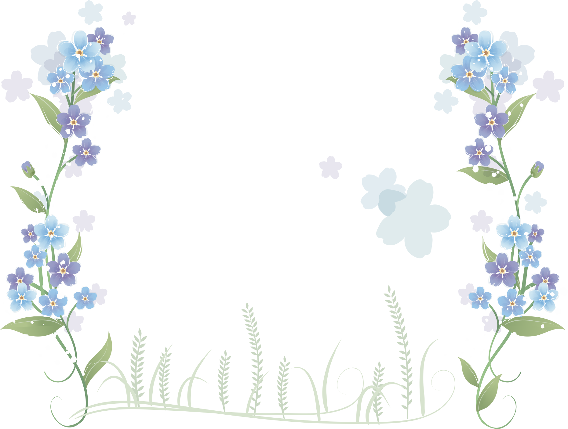 Blue Flowers Flower Border Hand-Painted Free Clipart HQ Transparent PNG Image