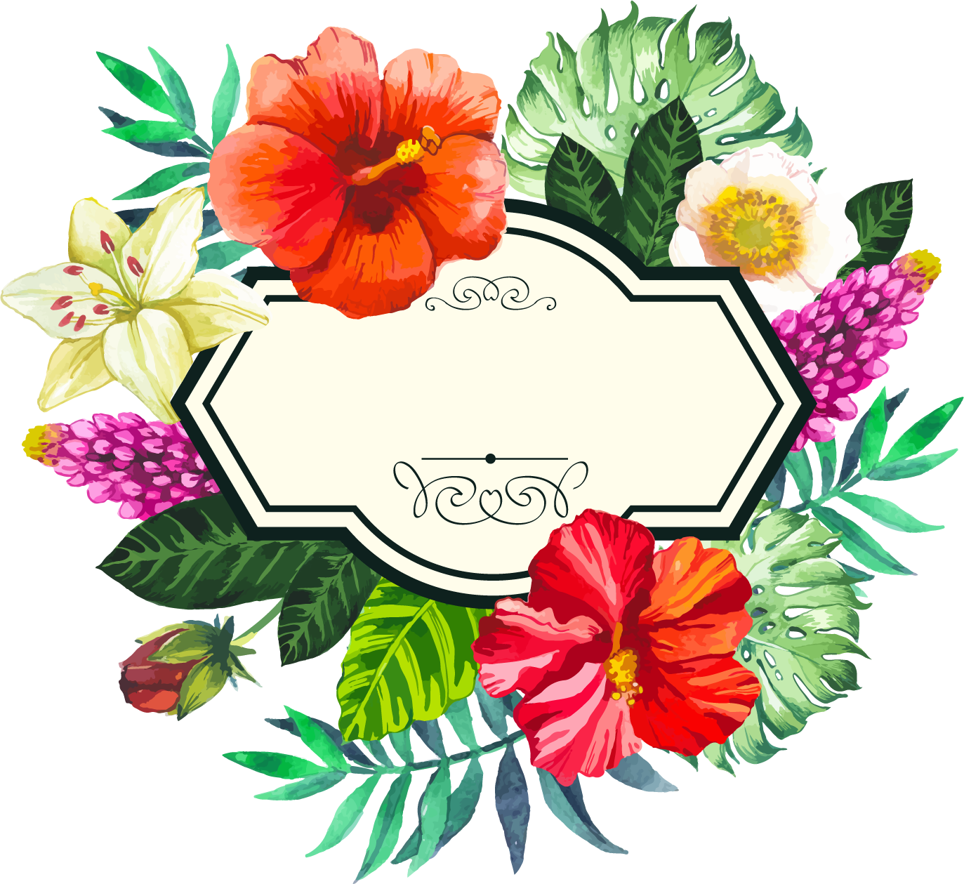 Picture Flower Painted Frame Hand Watercolor Tropical Transparent PNG Image