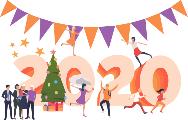 New Year Cartoon Event Crowd For Happy 2020 greeting cards Transparent PNG Image