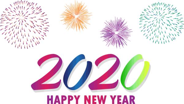 New Years 2020 Fireworks Text Day For Happy Year Holiday Transparent PNG Image