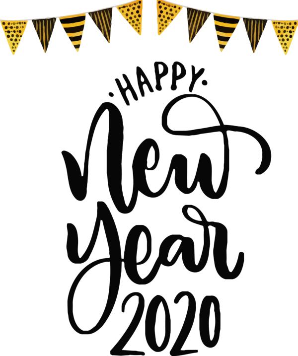 New Year Font Text Calligraphy For Happy 2020 Lights Transparent PNG Image