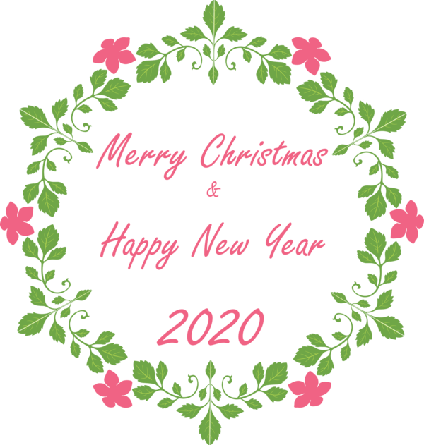 New Year Pink Text Leaf For Happy 2020 Background Transparent PNG Image