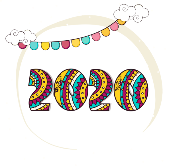 New Year Text Circle Font For Happy 2020 Celebration Transparent PNG Image