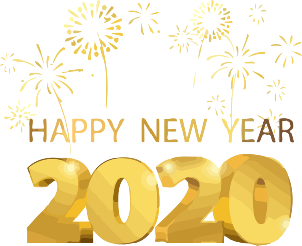 New Year Text Font Yellow For Happy 2020 Lanterns Transparent PNG Image