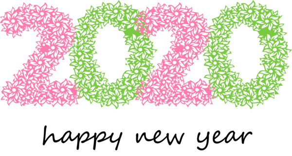 New Year Text Green Pink For Happy 2020 Themes Transparent PNG Image