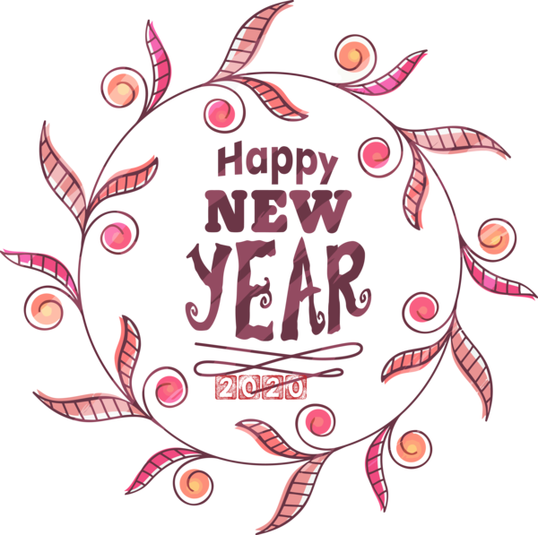 New Year Text Pink Font For Happy 2020 Themes Transparent PNG Image