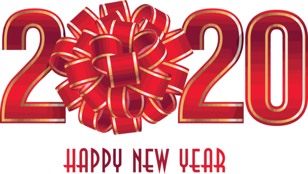 New Year 2020 Text Red Font For Happy Greeting Cards Transparent PNG Image