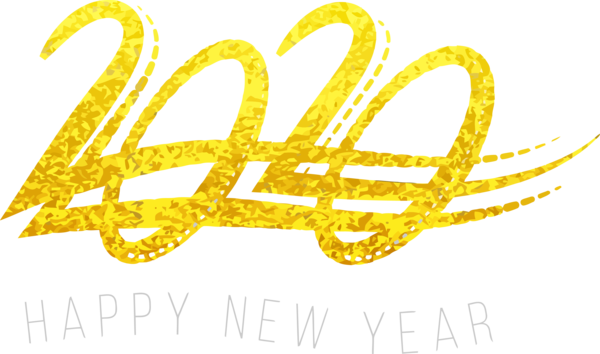 Happy New Year 2020 Text Yellow Font For Holiday Transparent PNG Image