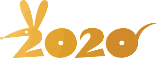 New Year 2020 Yellow Text Font For Happy Drawing Transparent PNG Image