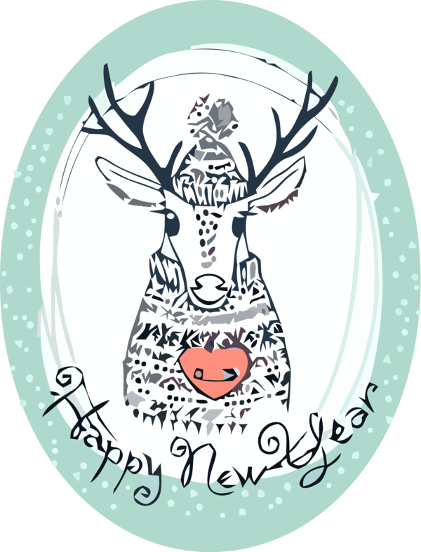 New Year Deer Line Art Oval For Happy Wishes Transparent PNG Image