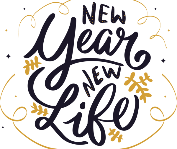 New Year Font Calligraphy Text For Happy Greeting Cards Transparent PNG Image