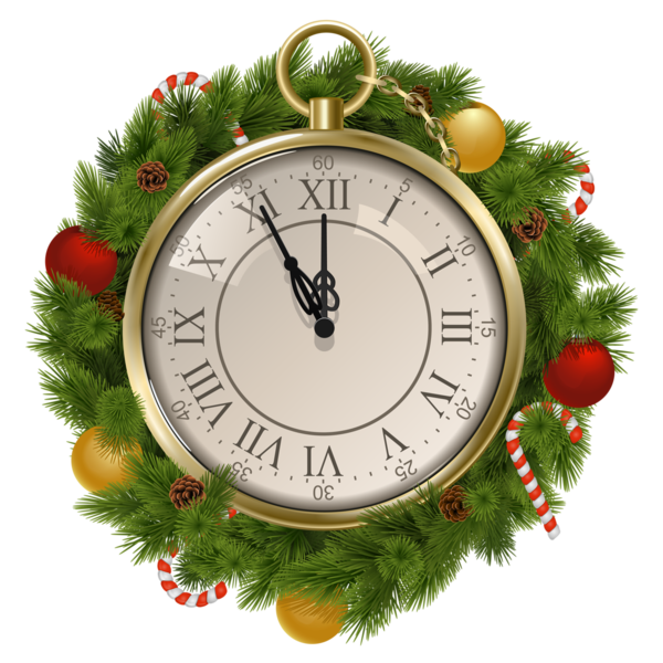 Christmas New Year Clock Decor For Cake Transparent PNG Image