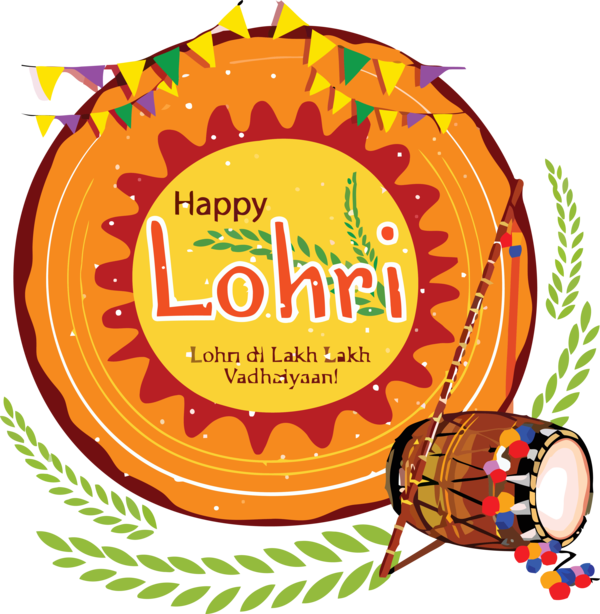 Lohri Orange Indian Musical Instruments For Happy Themes Transparent PNG Image