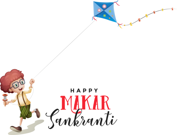 Makar Sankranti Text Cartoon Line For Happy Celebration Transparent PNG Image