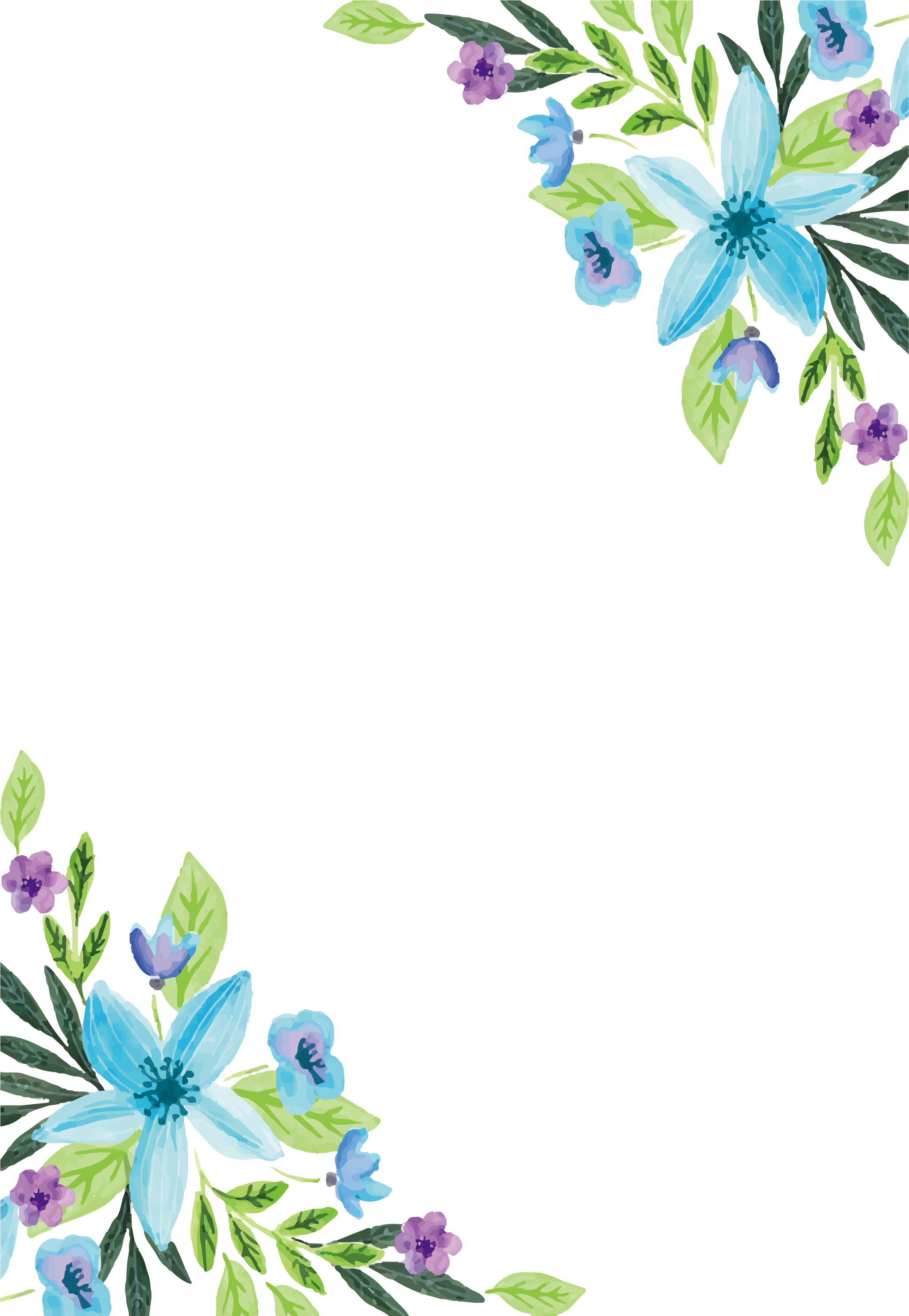 Blue Water Flower Color Border Watercolor Design Transparent PNG Image