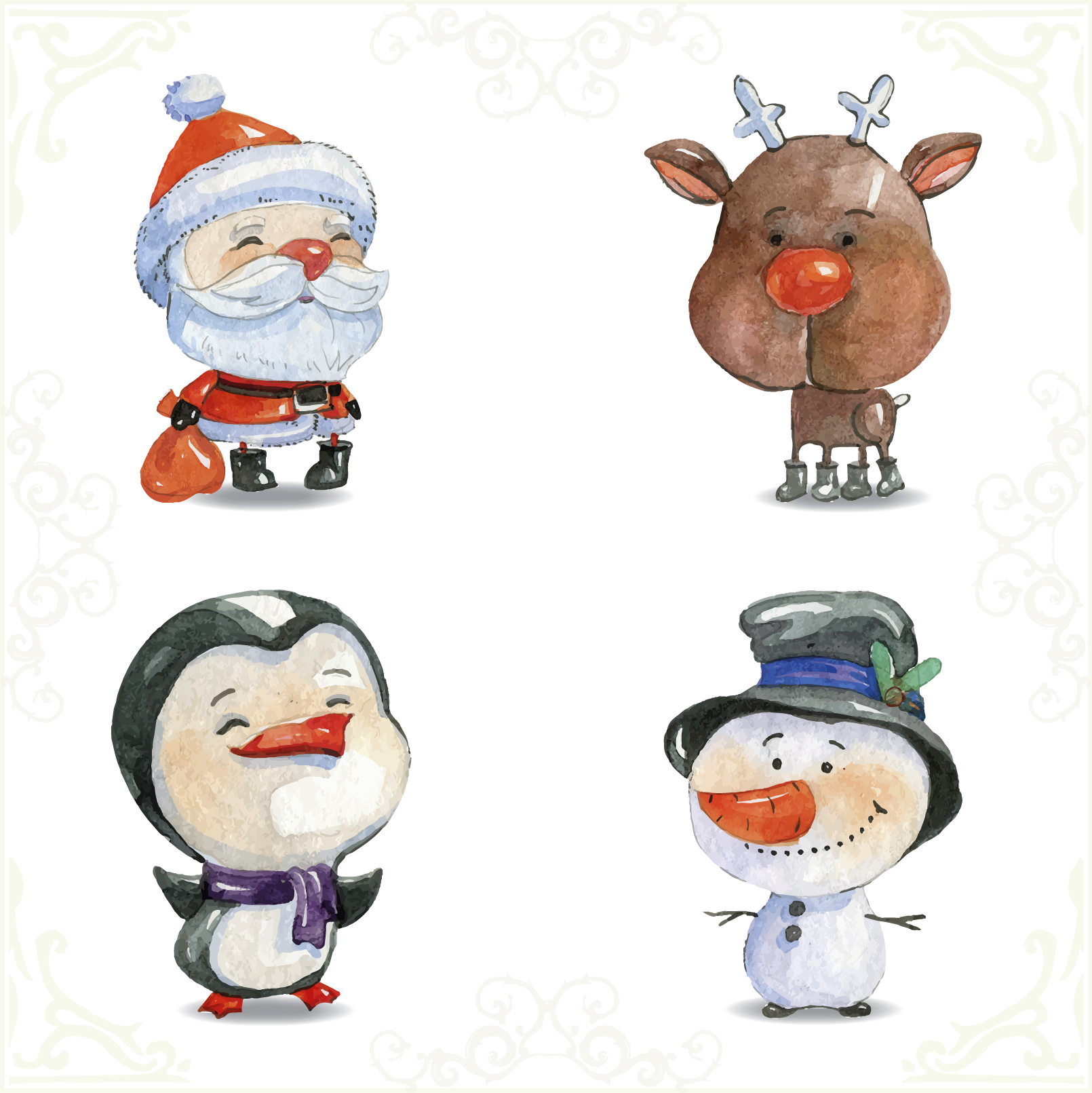 Snowman Painted Claus Noxebl Watercolor Reindeer Santa Transparent PNG Image