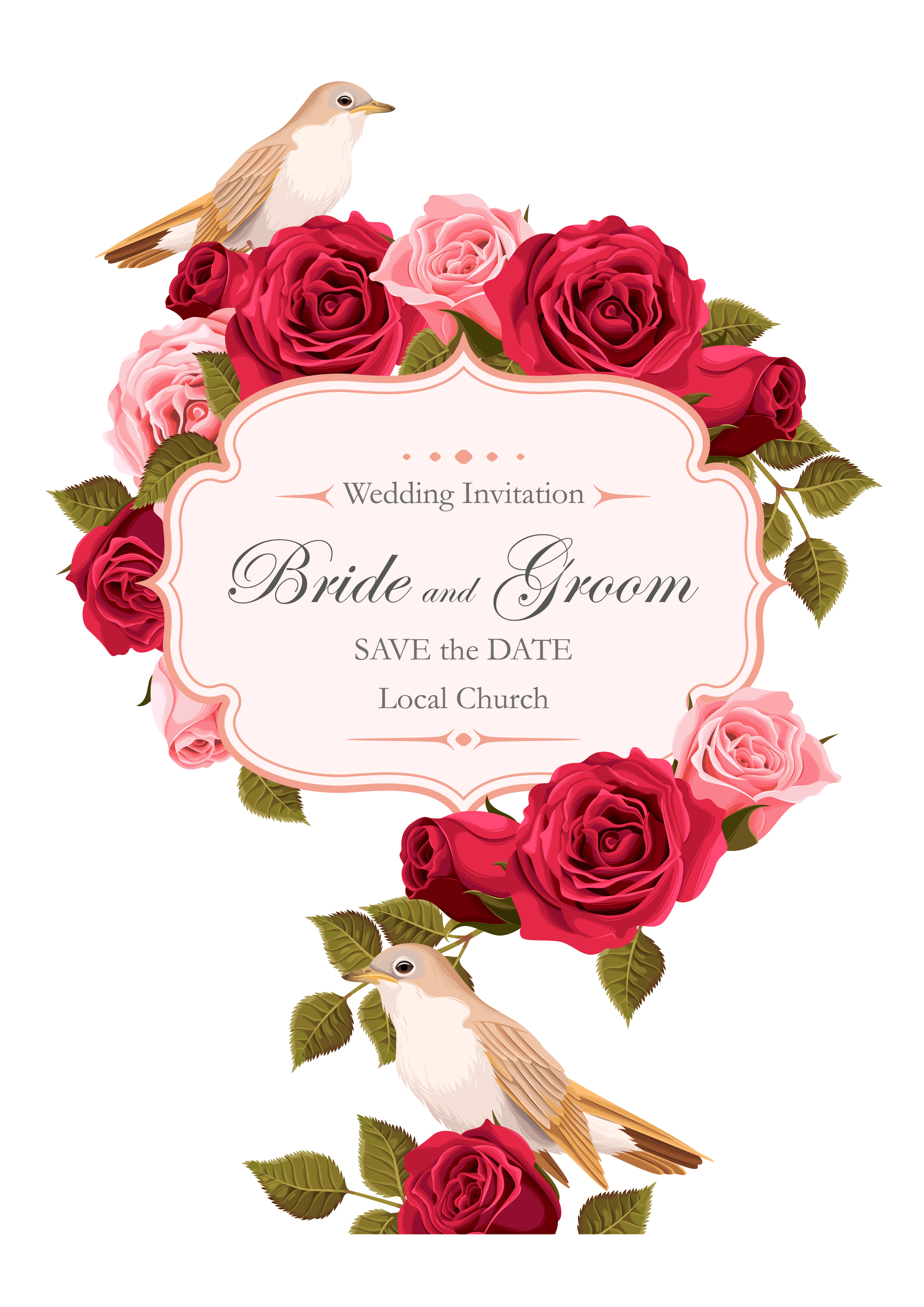 Painted Rose Wedding Euclidean Vector Invitation Birds Transparent PNG Image