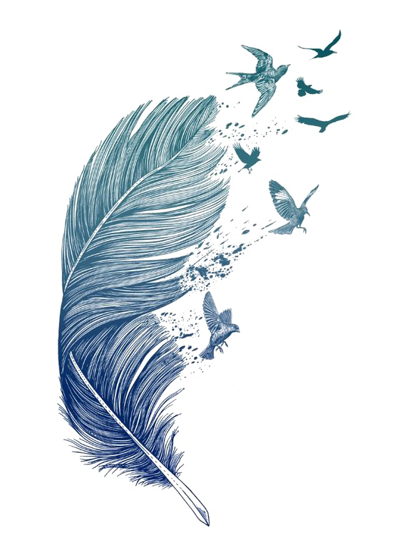 Blue Tattoo Printmaking Printing Feather Bird Transparent PNG Image