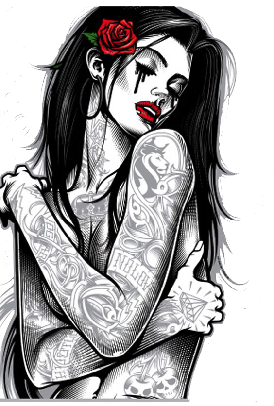 Tattoo Style Woman Art Chicano T-Shirt Gothic Transparent PNG Image