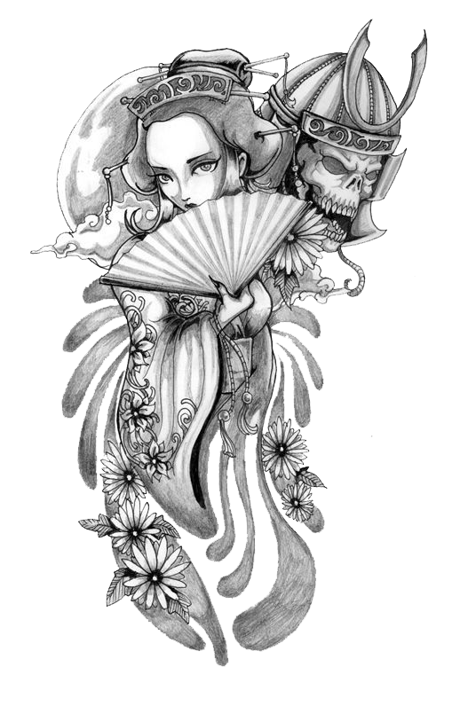 Tattoo Geisha Japanese Samurai Stock Drawing Hand-Painted Transparent PNG Image