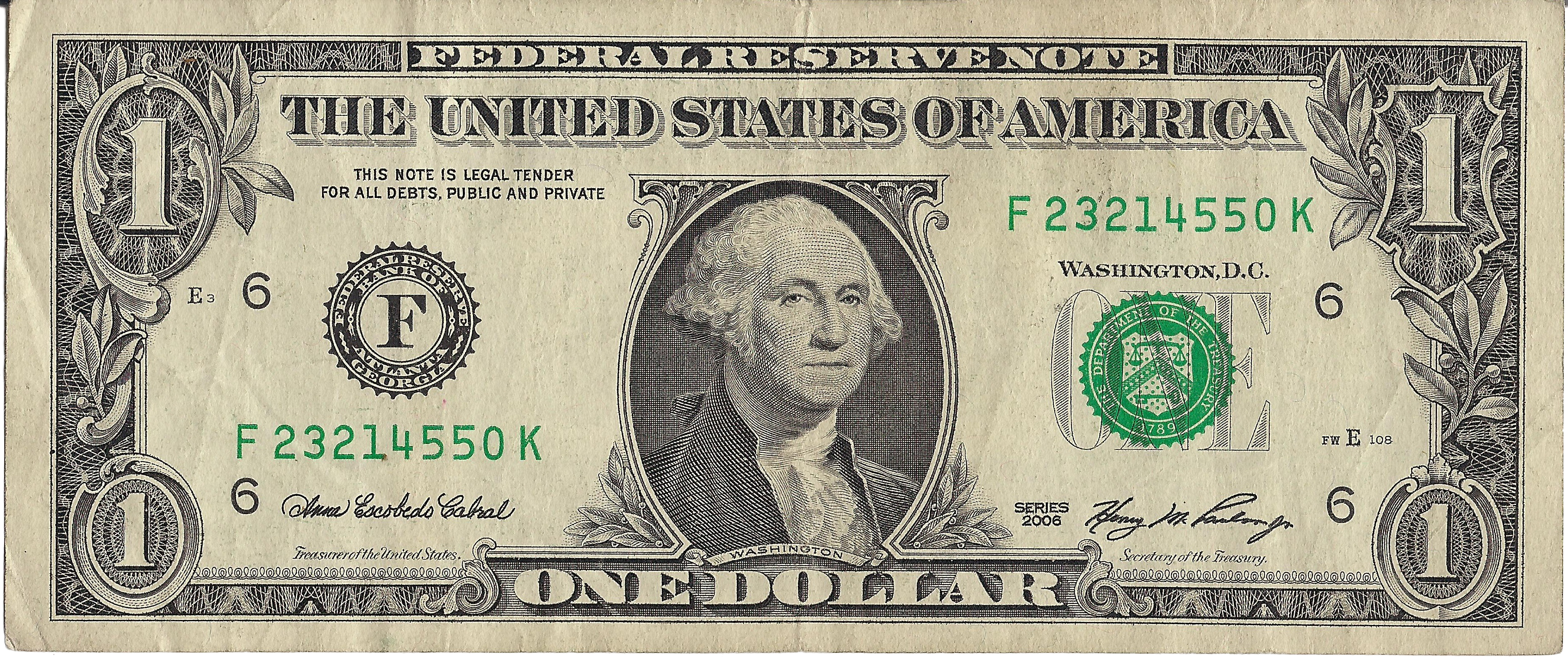 United Banknote Bill Dollar One-Dollar One States Transparent PNG Image