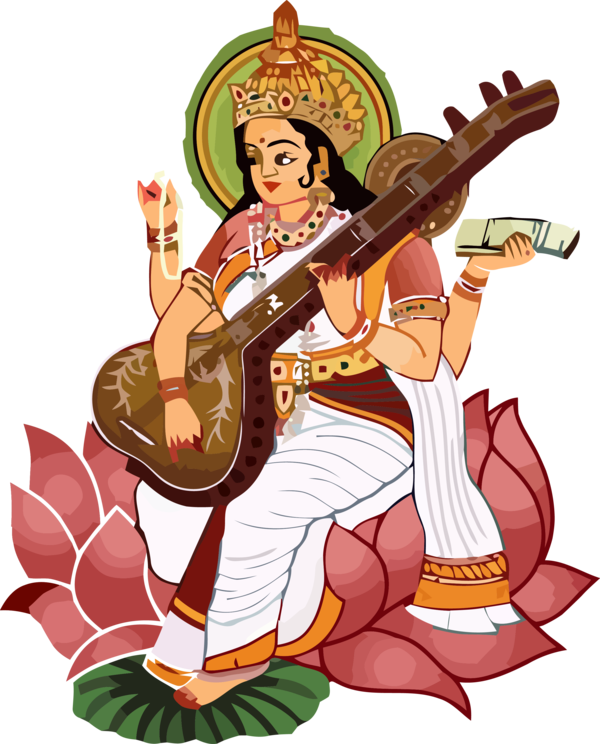 Vasant Panchami Cartoon Veena String Instrument For Happy Fireworks Transparent PNG Image