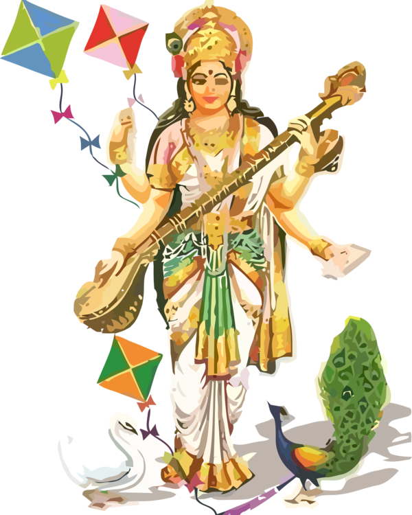 Vasant Panchami Cartoon Costume Design Mythology For Happy Decoration Transparent PNG Image